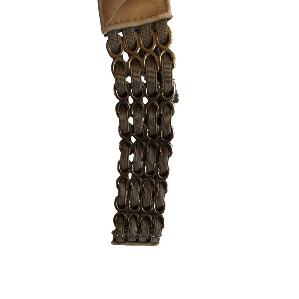 Suzi Roher Quilted Leather Belt Chain-Link Detail Small  Made in Canada